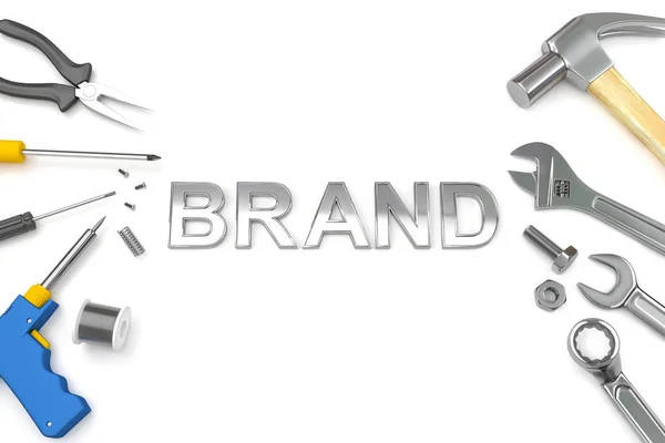 Brand concept, Brand word with tools background. 3D Illustration — Stock Photo, Image