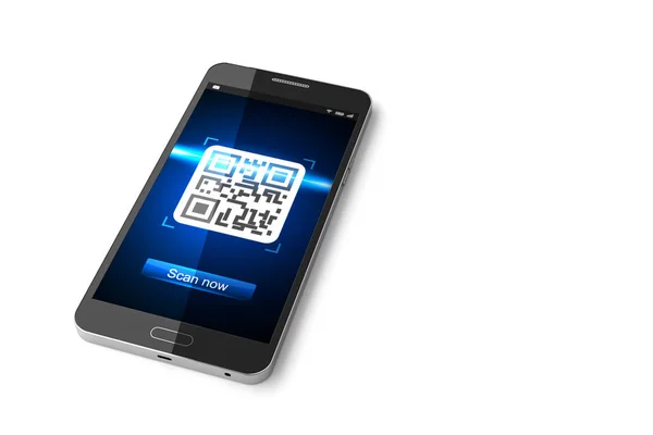 Smartphone avec code QR scanné à l'écran. Illustration 3D — Photo