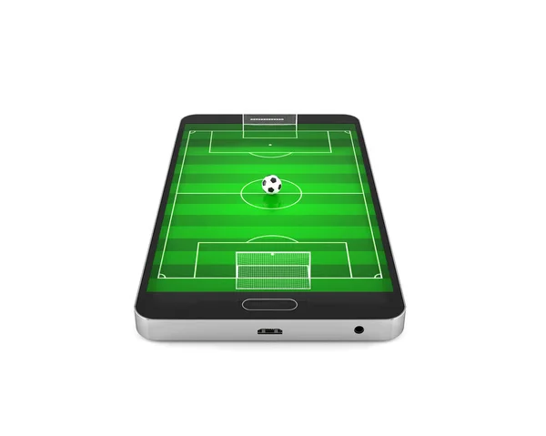 Campo de fútbol en smartphone. Ilustración 3D — Foto de Stock