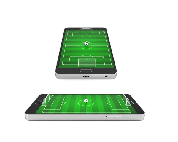 Campo de fútbol en smartphone. Ilustración 3D —  Fotos de Stock