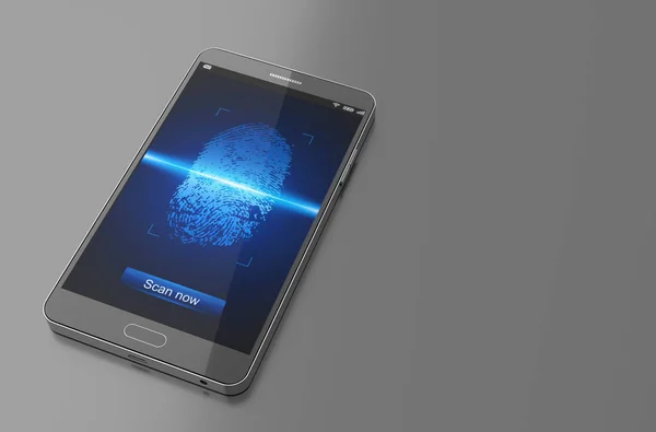 Smartphone med finger scan. 3D illustration — Stockfoto