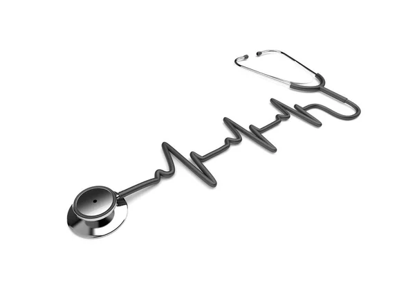 3D illustration stetoskop med hjärtslag på vit bakgrund. — Stockfoto