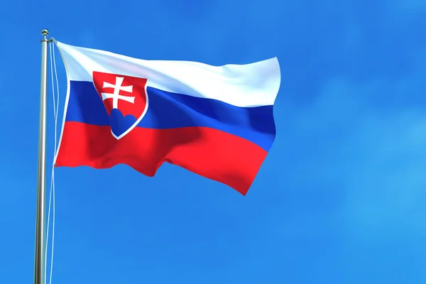 Bandiera della Slovacchia sullo sfondo del cielo blu. Illustrazione 3D — Foto Stock
