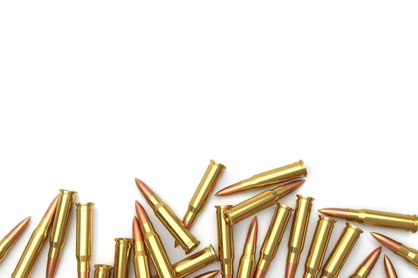 Pile of bullets on white background. 3D illustration — Stock Photo, Image