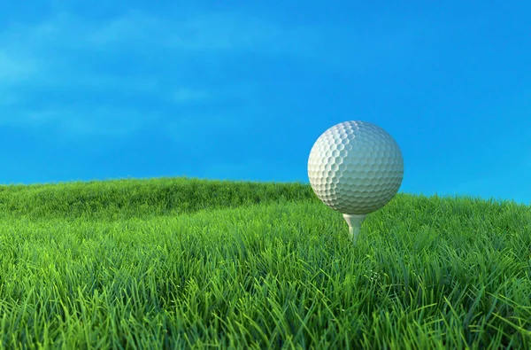Мяч для гольфа на зеленой. 3D-моделирование — стоковое фото
