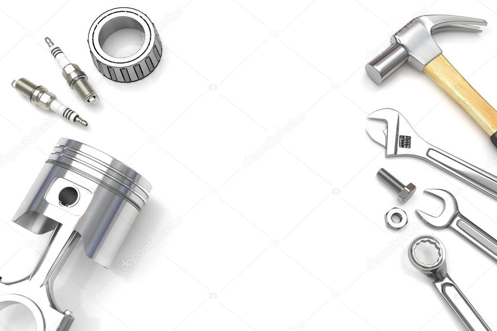 Set of tools on white background, Tools background. 3D illustration