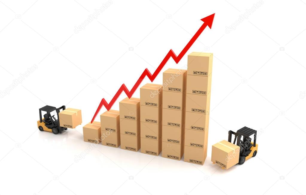 Business graph, Forklift with Cardboard graph. 3D Illustration