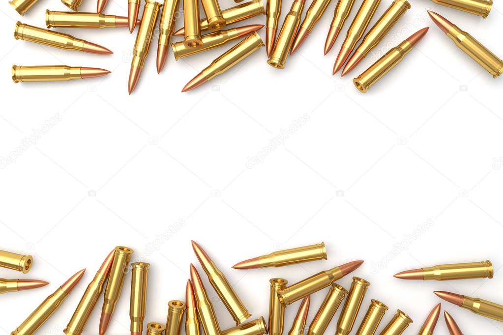 Pile of bullets on white background. 3D illustration