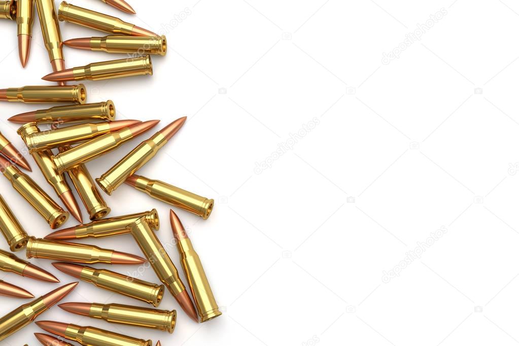 Pile of bullets on white background. 3D illustration