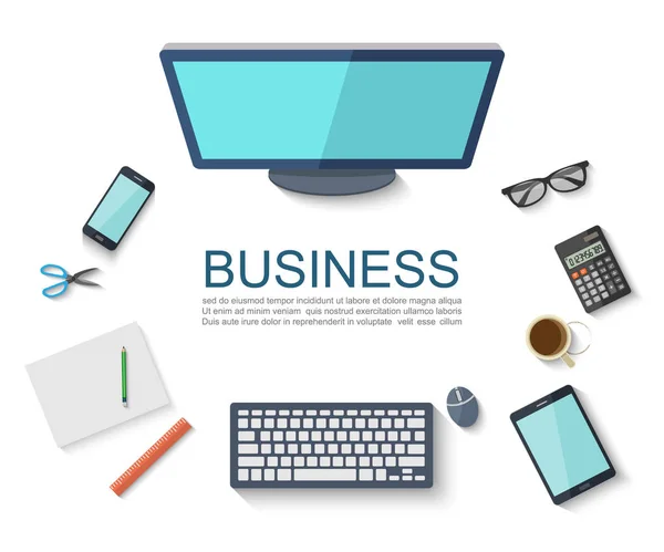 Business Workplace Concept Flat Design Vector — Stock Vector