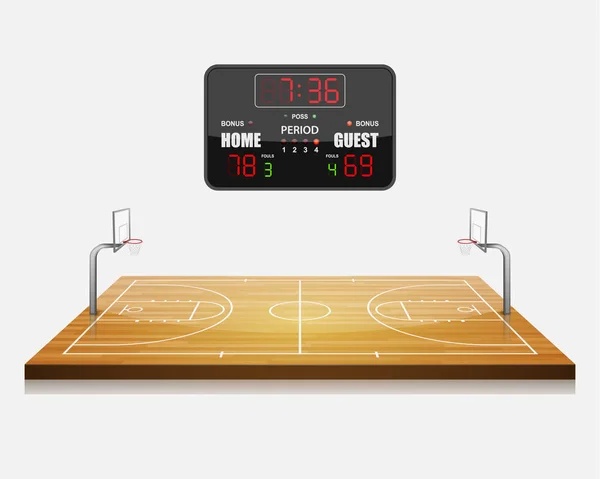 Vektor Illustration Des Basketballfeldes Mit Einer Anzeigetafel — Stockvektor
