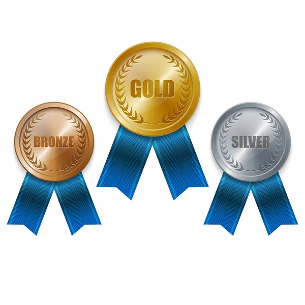 Zestaw medali złotych, srebrnych i brązowych. — Wektor stockowy