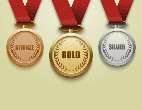 Set of gold, silver and bronze medals. — Stock Vector