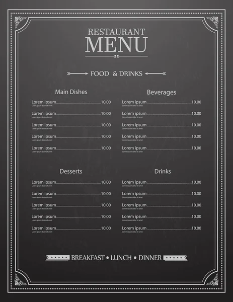 Restaurant Menu Design Avec Fond Tableau Vecteur — Image vectorielle