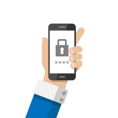 Elini tut smartphone ile kilit perde üstünde göstermek. vektör