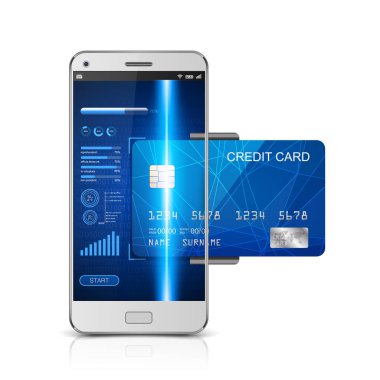 Mobil ödeme kavramı, mobil ödeme kredi kartından işlenmesi ile Smartphone