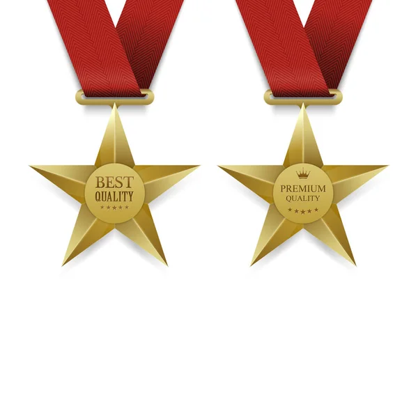 Conjunto de medalhas de ouro, prata e bronze com estrelas. Vetor — Vetor de Stock