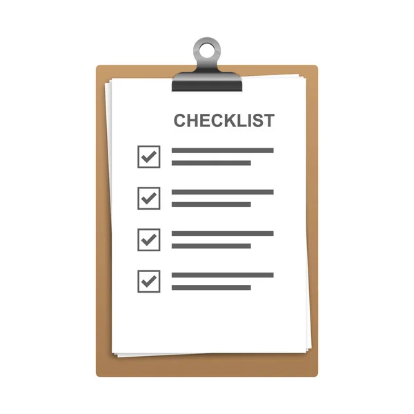 Clipboard with Checklist on white background. Vector — Stock Vector