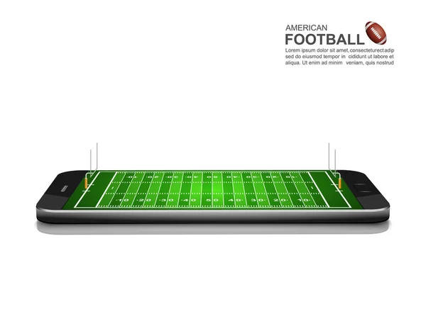 American Football Online-Konzept, American Football-Feld auf Smartphone, Vektorillustration — Stockvektor