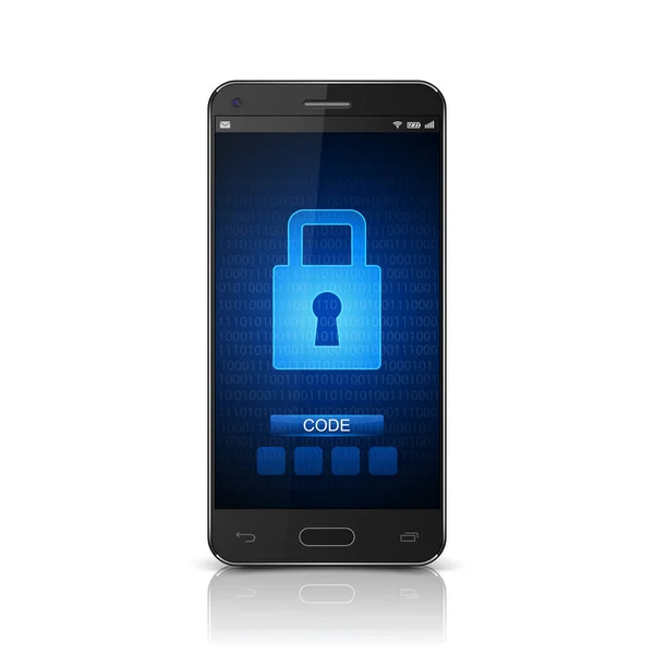 Concepto de seguridad, Smartphone con bloqueo cerrado, vector — Vector de stock