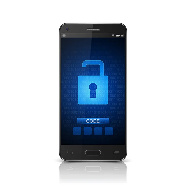 Concepto de seguridad, Desbloqueado Smartphone, vector — Vector de stock