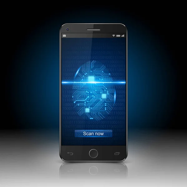 Smartphone con escaneo de dedos, vector — Vector de stock