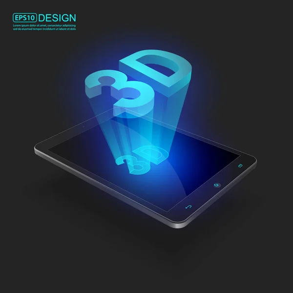 Futurisztikus mozgatható telefon-val holografikus 3D-s szó, vektor — Stock Vector