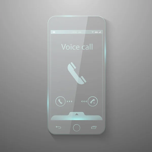Realistischer Vektor eines gläsernen Smartphones mit eingehenden Anrufen auf dem Display — Stockvektor