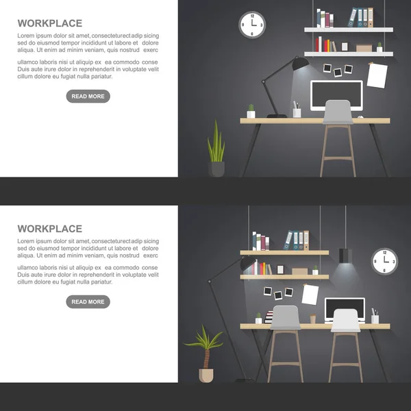 Diseño plano del concepto de lugar de trabajo, vector — Vector de stock