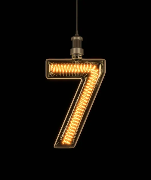 Číslo 7, abeceda, žárovky. — Stock fotografie