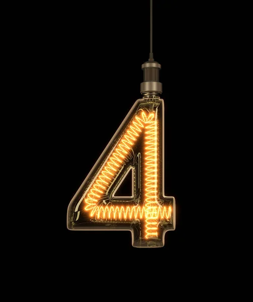 Číslo 4, abeceda, žárovky. — Stock fotografie