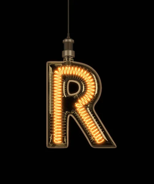 Alfabet R gemaakt van gloeilamp. 3D illustratie — Stockfoto