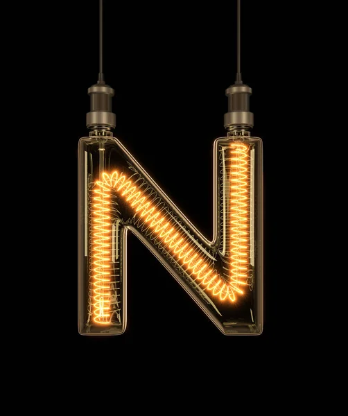 N αλφάβητο αποτελείται από λάμπα φωτός. 3D απεικόνιση — Φωτογραφία Αρχείου
