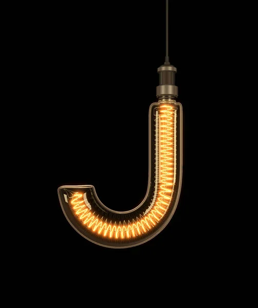 Alfabeto J feito de lâmpada. Ilustração 3D — Fotografia de Stock