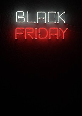 Siyah Cuma satış neon kopya alanı ile. 3D çizim