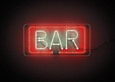 Neon alfabesinden siyah bir zemin üzerine işareti yaptı. 3D çizim
