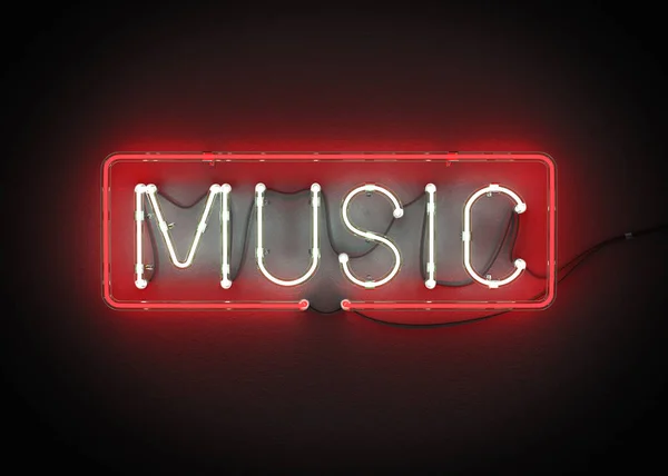 Musikschild Aus Neonbuchstaben Auf Schwarzem Hintergrund Illustration — Stockfoto