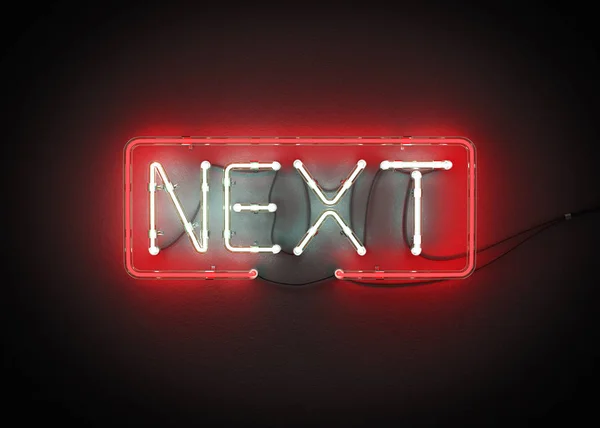 stock image Next sign made from neon alphabet on a black background. 3D illustration