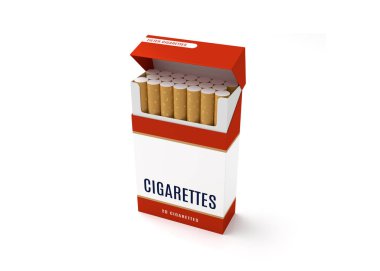 Açık sigara kutusu beyaz arka plan üzerinde topla. 3D çizim