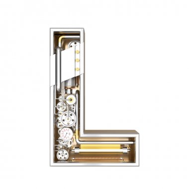 Mekanik Alfabe harf L kırpma yolu ile beyaz arka plan üzerinde. 3D çizim