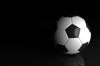 Futbol topu siyah arka plan üzerine. 3D çizim