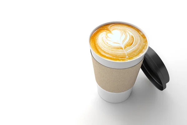 Kağıt bardak kahve latte beyaz arka plan üzerinde. 3D çizim