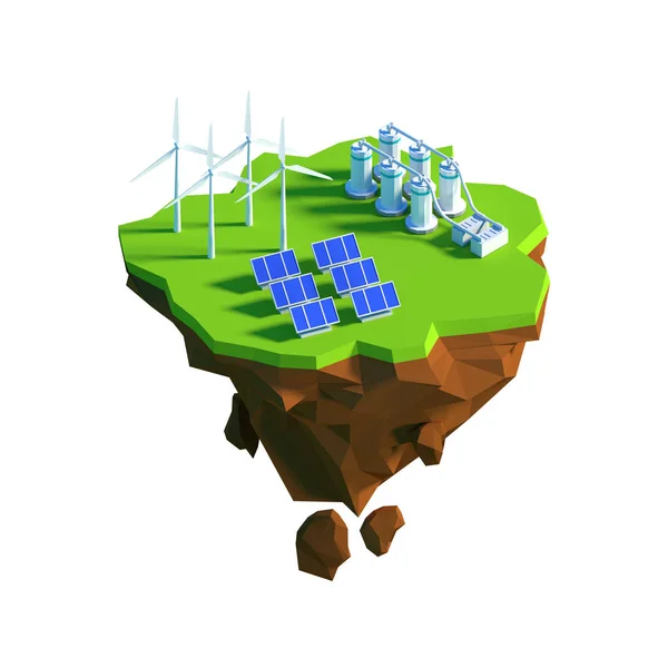 Изометрический Вид Низкий Поли Эко Зеленая Энергетика Концепции Иллюстрация — стоковое фото