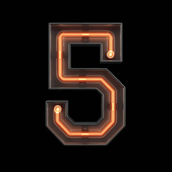 Número 5, alfabeto feito de luz de néon — Fotografia de Stock