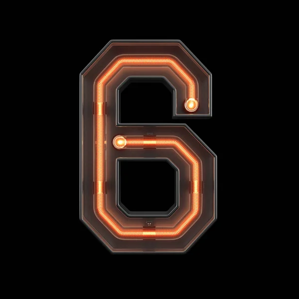 Číslo 6, abeceda vyrobená z neonového světla — Stock fotografie
