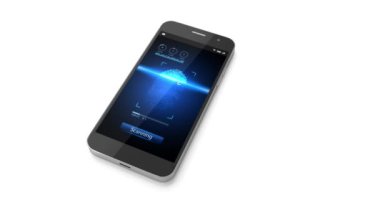 Cep telefonu güvenlik uygulaması, ekranda parmak izi olan akıllı telefon.