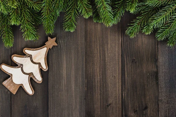 Ramas Abeto Navideño Con Adornos Árbol Navidad Sobre Fondo Rústico — Foto de Stock