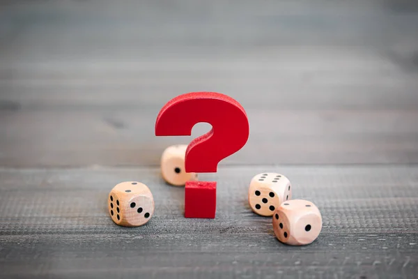 Red Question mark with Wooden Dice — 스톡 사진