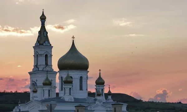 Igreja Ortodoxa Russa Fundo Pôr Sol — Fotografia de Stock