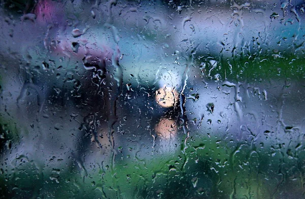 Regn Gennemblødt Vindue Landskabet Fokus Bag Det - Stock-foto